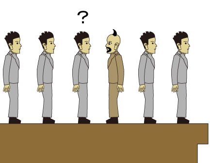 不自然な向きで並ぶ