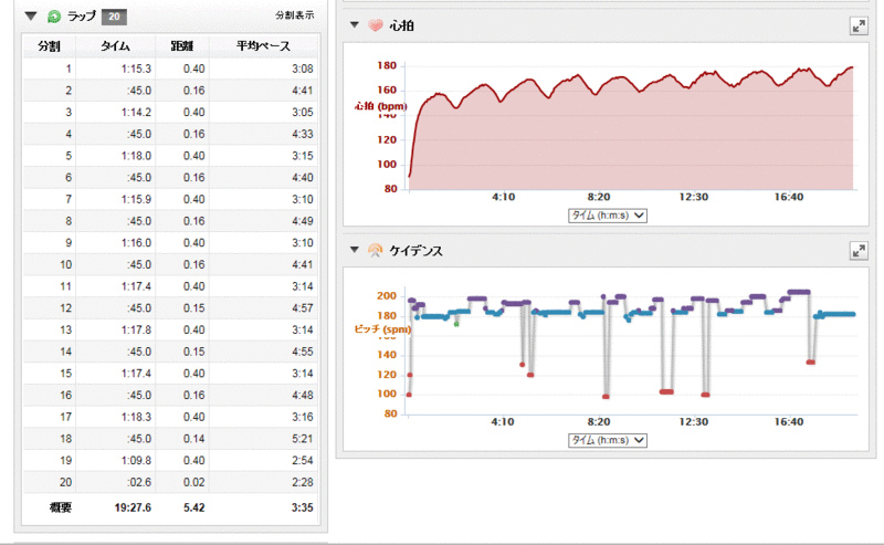 インターバルのラップ(夜、鶴見川)